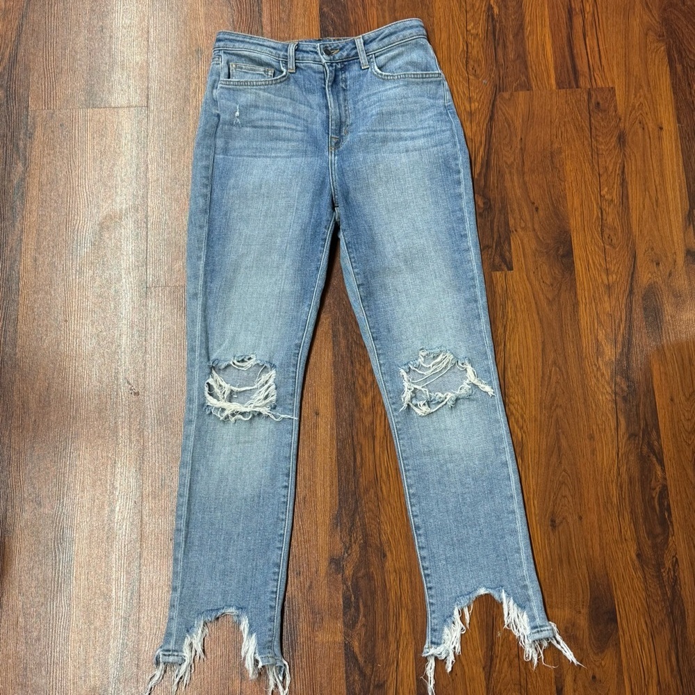 L’AGENCE High Rise Distressed Cotton Skinny Jeans | Size 28 - Picture 4 of 10